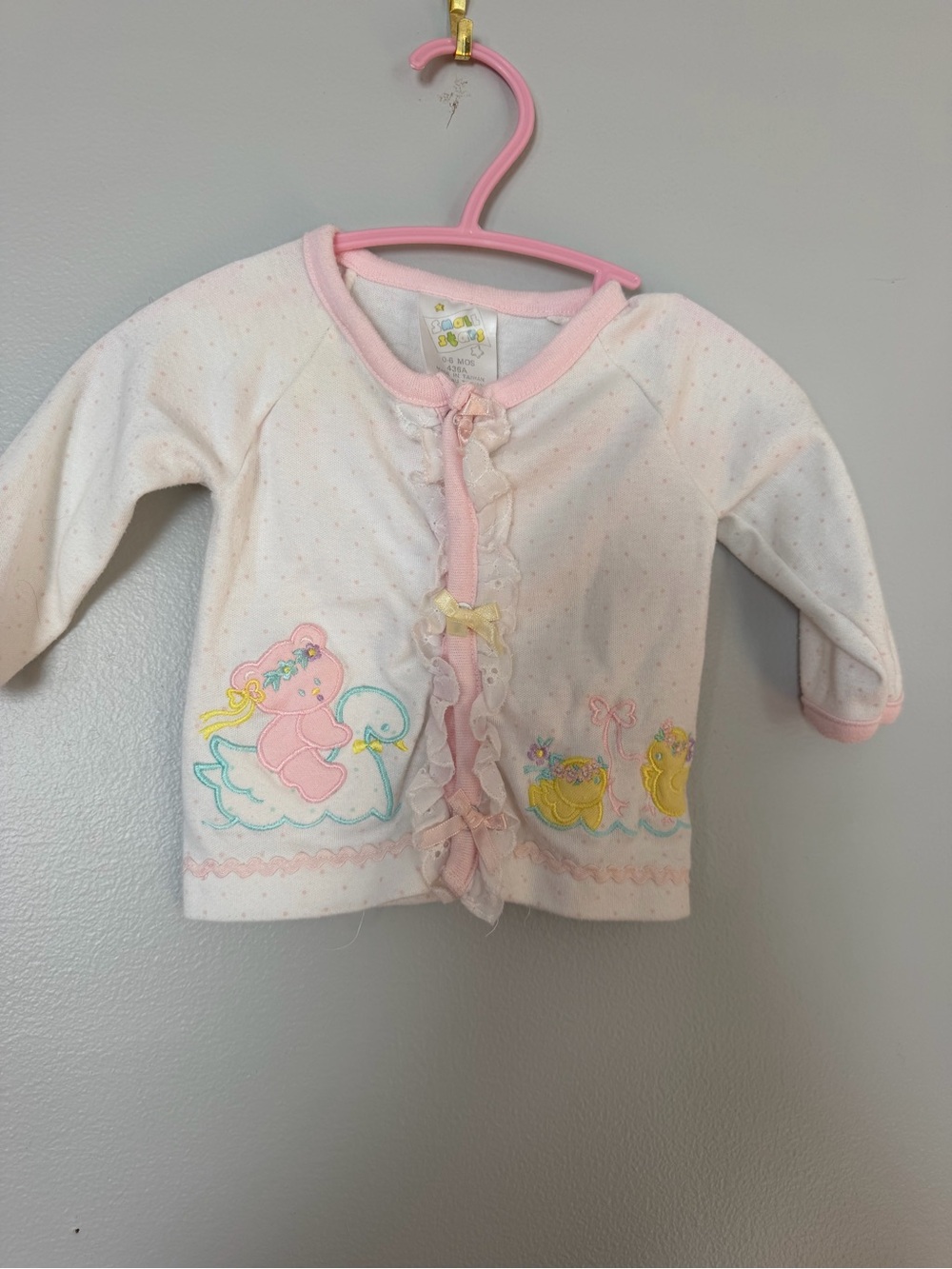 Vintage Baby Pink Duck & Teddy Embroidered Cardigan